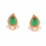 Green Carved Leaf Pearl Studs